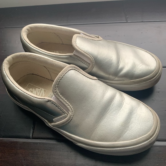 silver leather vans